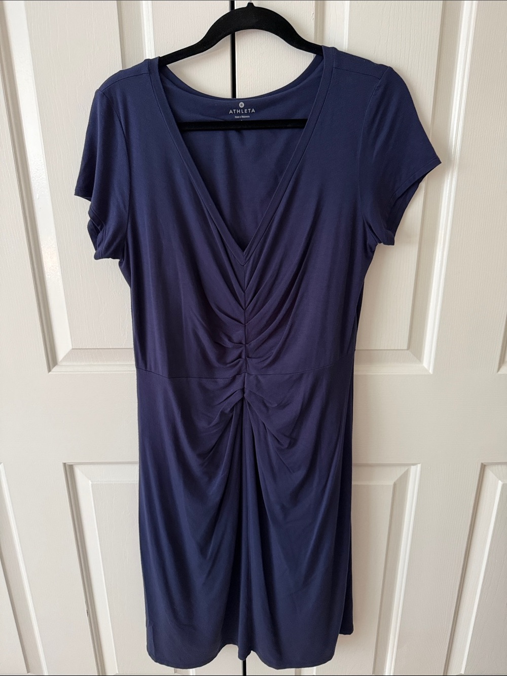 Athleta Deep Navy Ruched V-Neck Dress